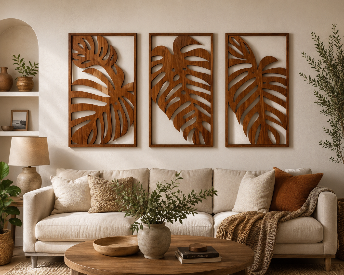 Monstera Leaf 3-Panel Wood Wall Art