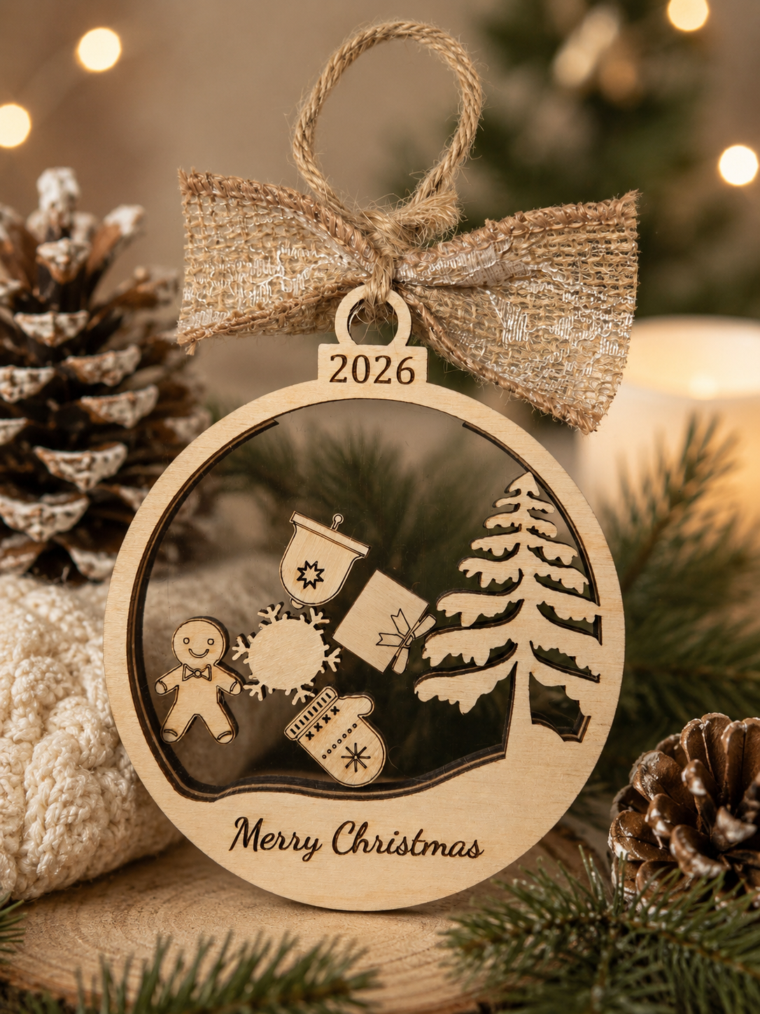 Merry Christmas Wood Shaker Ornament